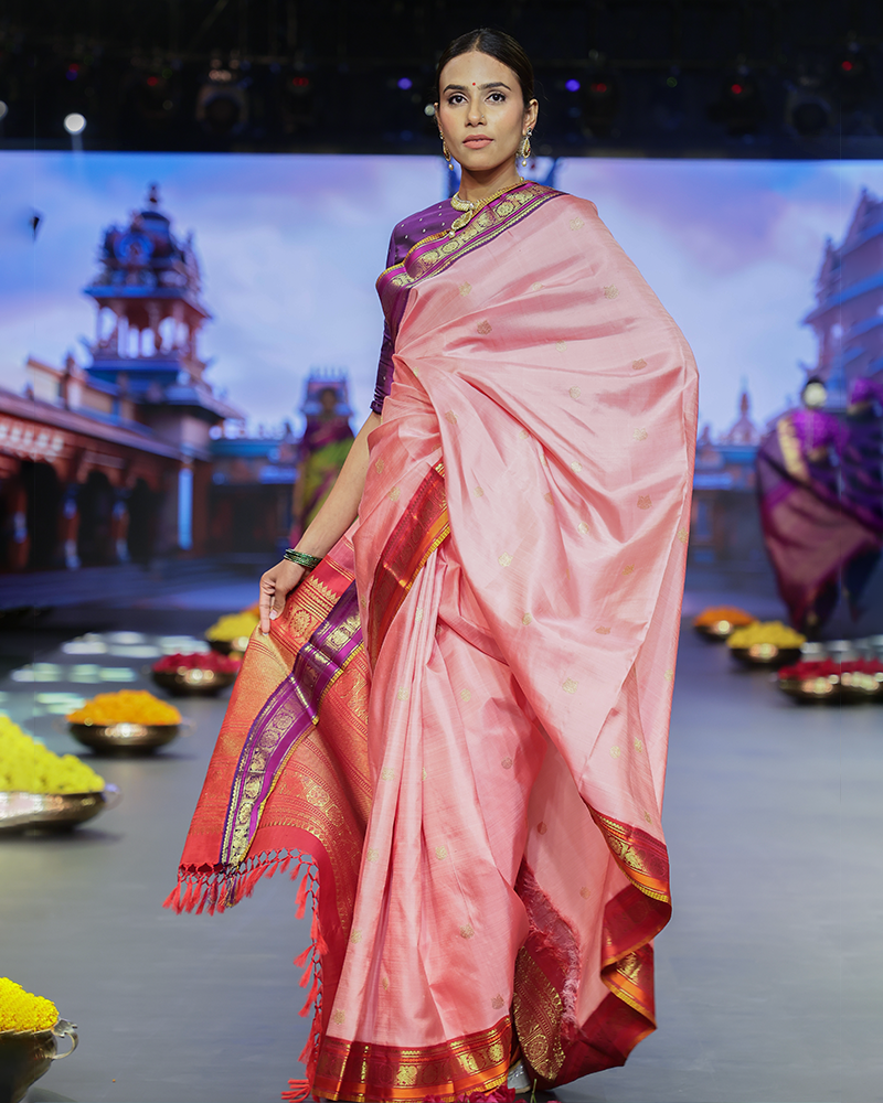 Peach Pink Kanjivaram Saree
