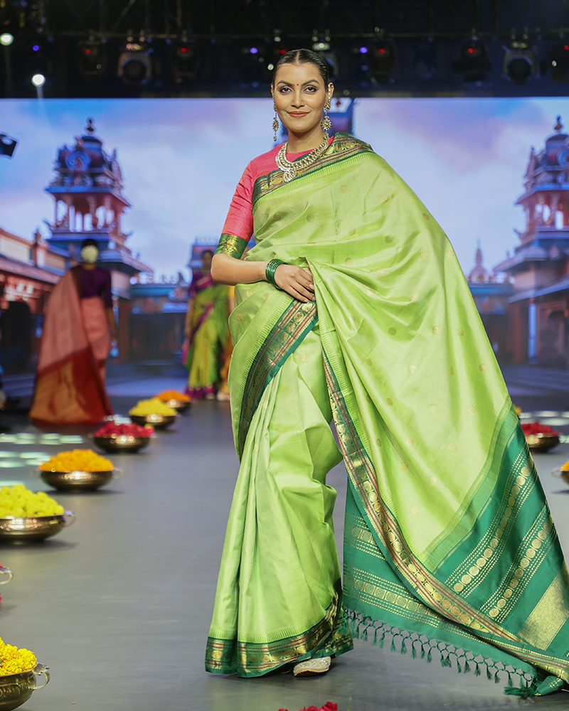 Light Green Kanjivaram Saree with Gold Border