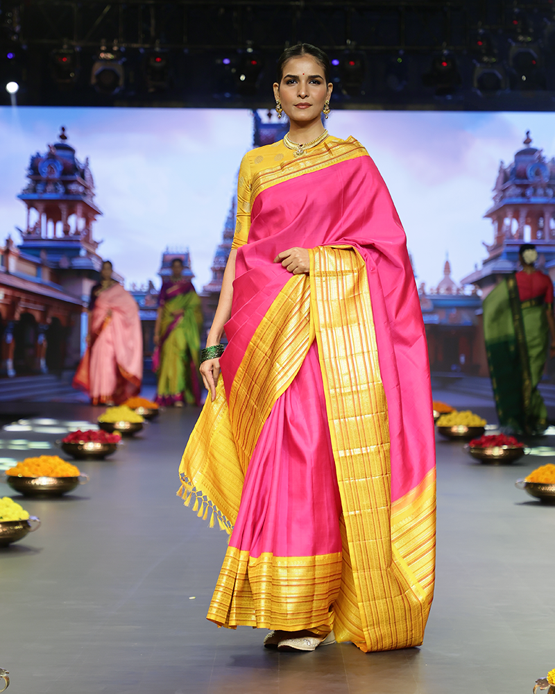 Pink and Gold Kanjivaram Saree