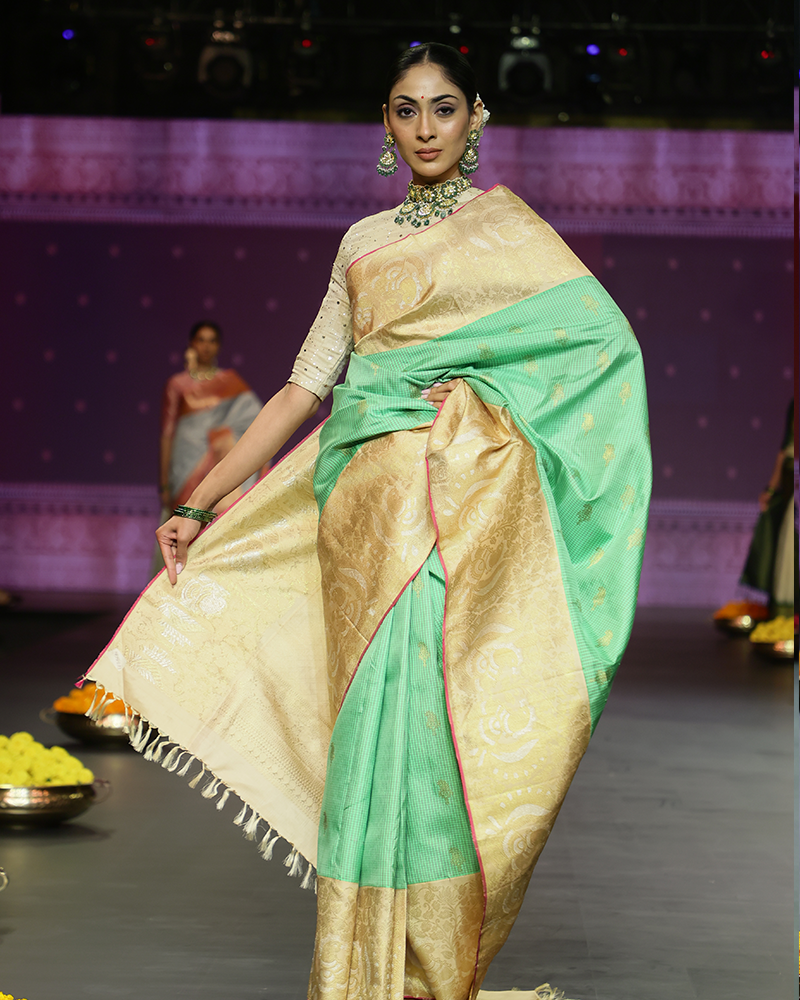 Mint & Cream Kanjivaram Saree