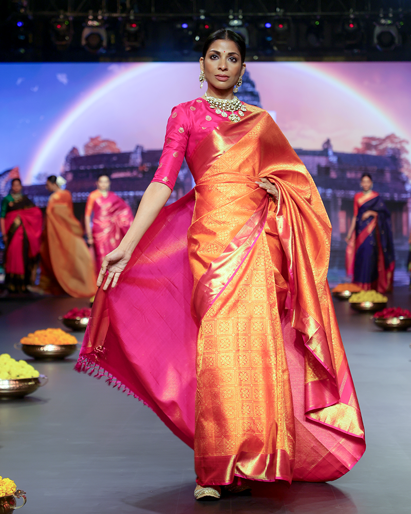 Orange & Pink Kanjivaram Saree