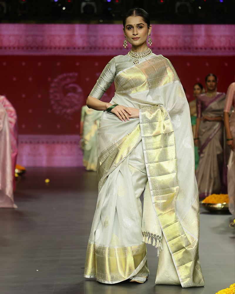 Grey and Gold Kanjivaram Saree