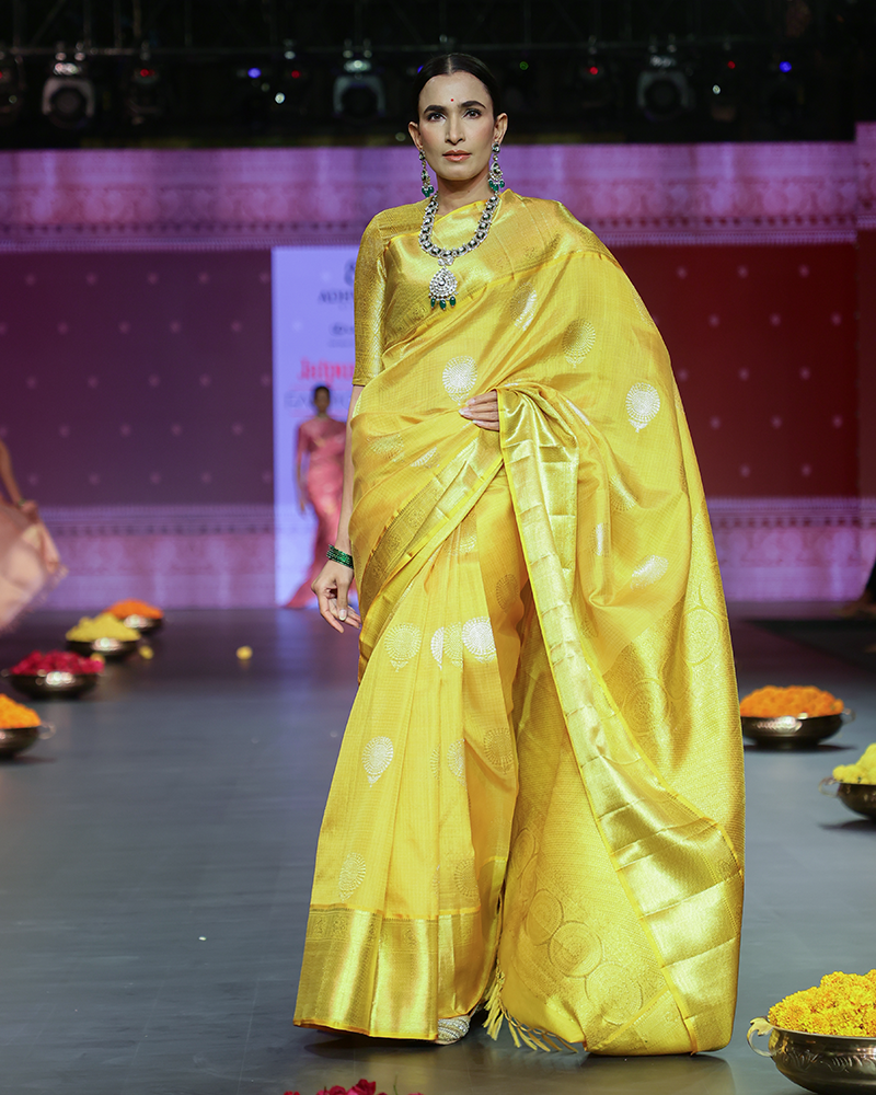 Golden Yellow Kota Kanjivaram Saree