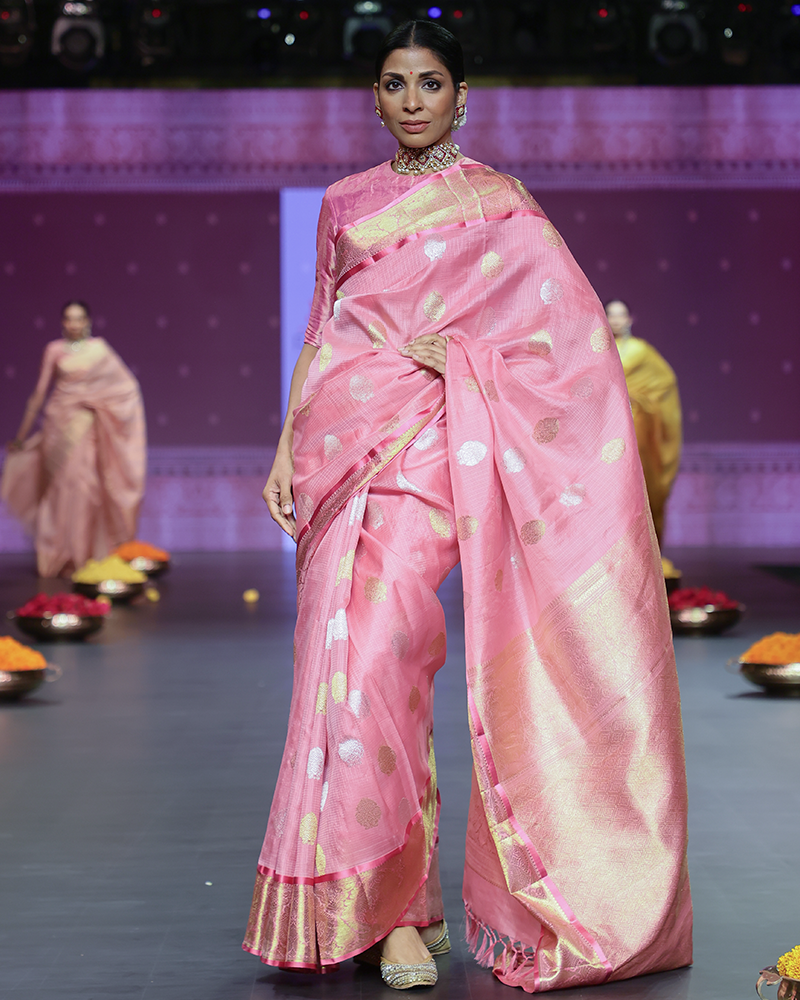 Pink and Gold Kanjivaram Saree