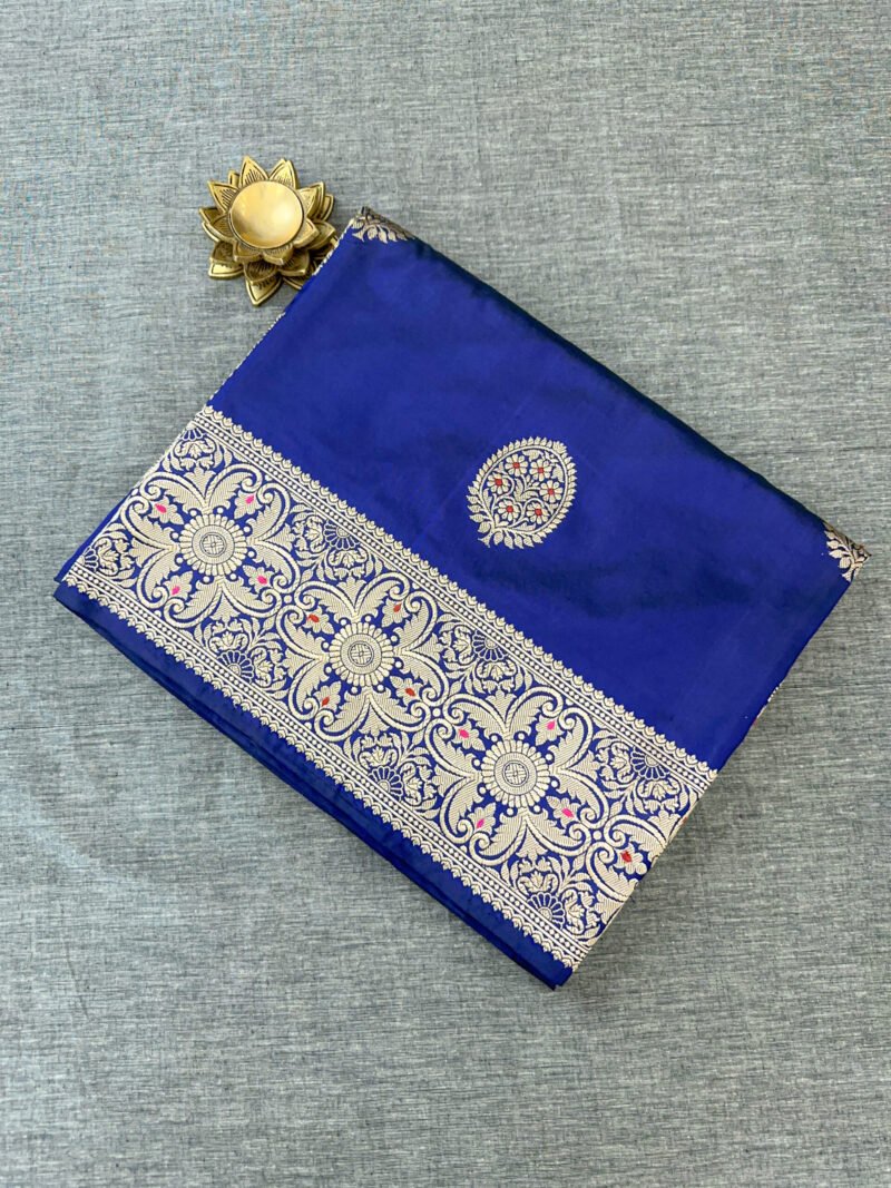 Sapphire Blue Banarasi Silk Saree - Image 3