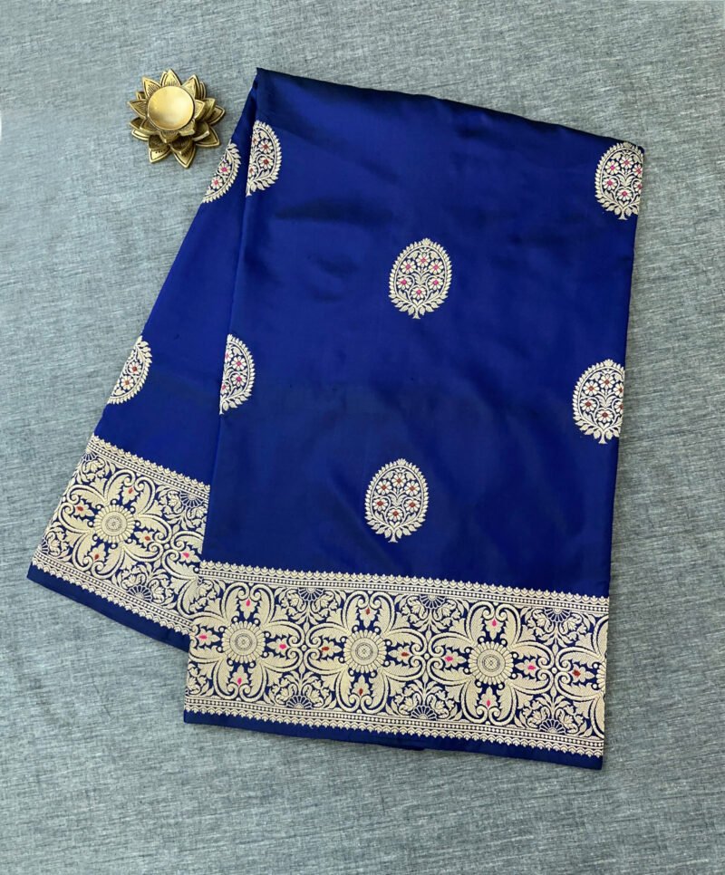Sapphire Blue Banarasi Silk Saree - Image 4
