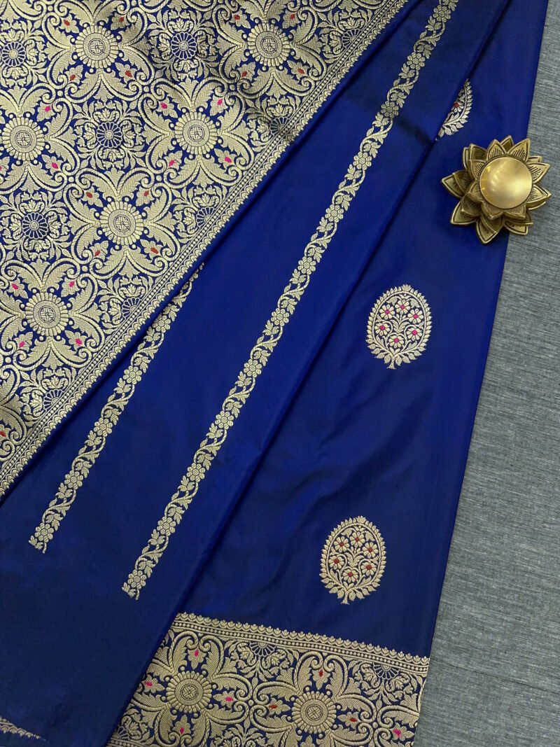 Sapphire Blue Banarasi Silk Saree - Image 2