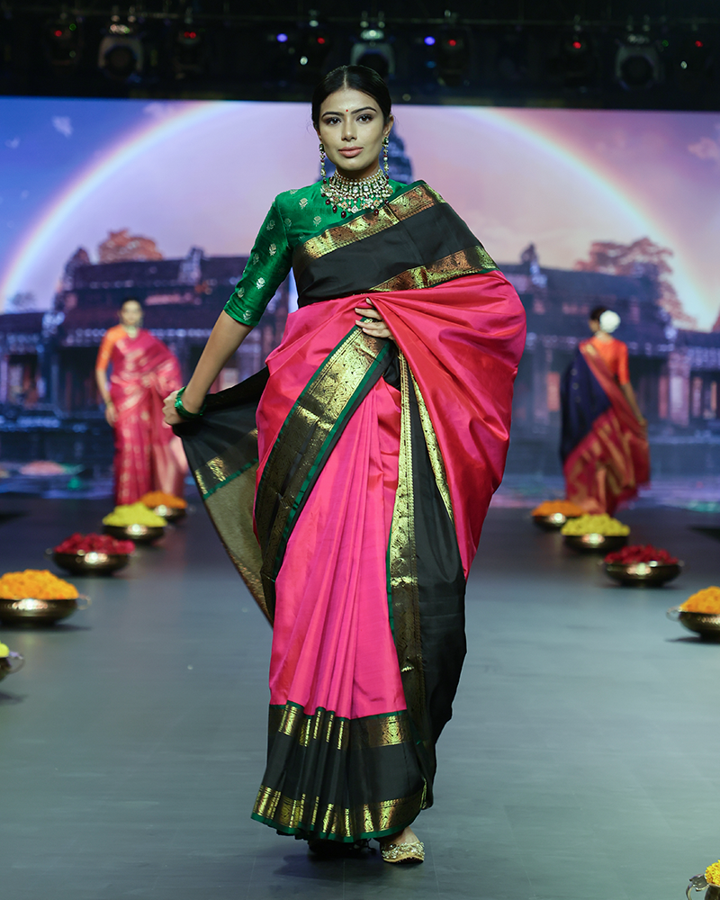 Pink & Black Kanjivaram Saree