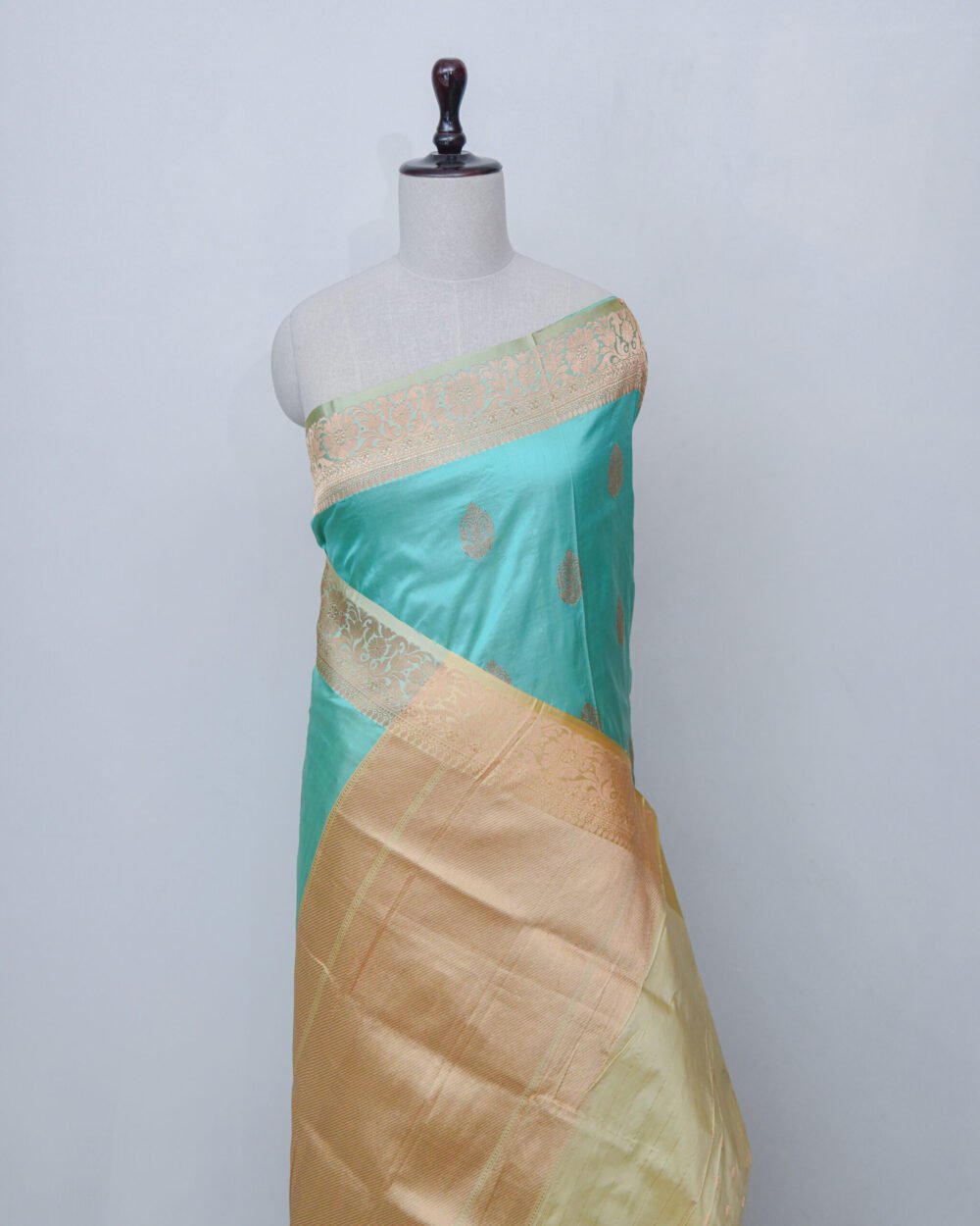 Aqua Silk Saree with Golden Zari