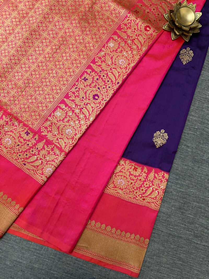 Purple and Red Banarasi Silk Saree - Image 2