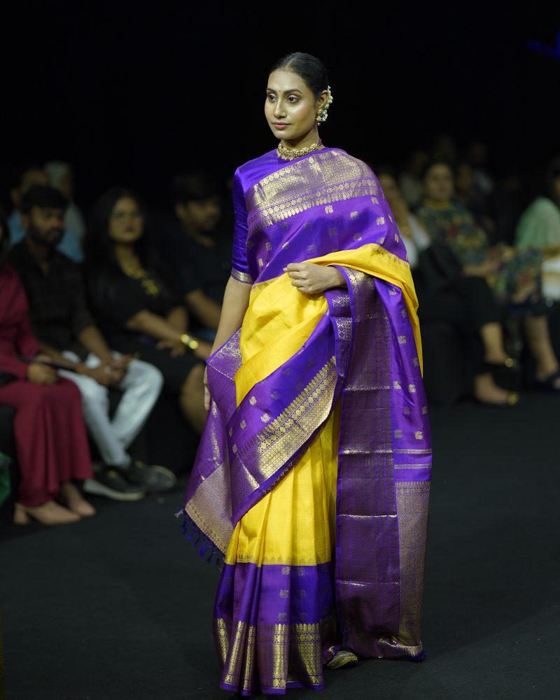 Yellow & Purple Kanjivaram Saree