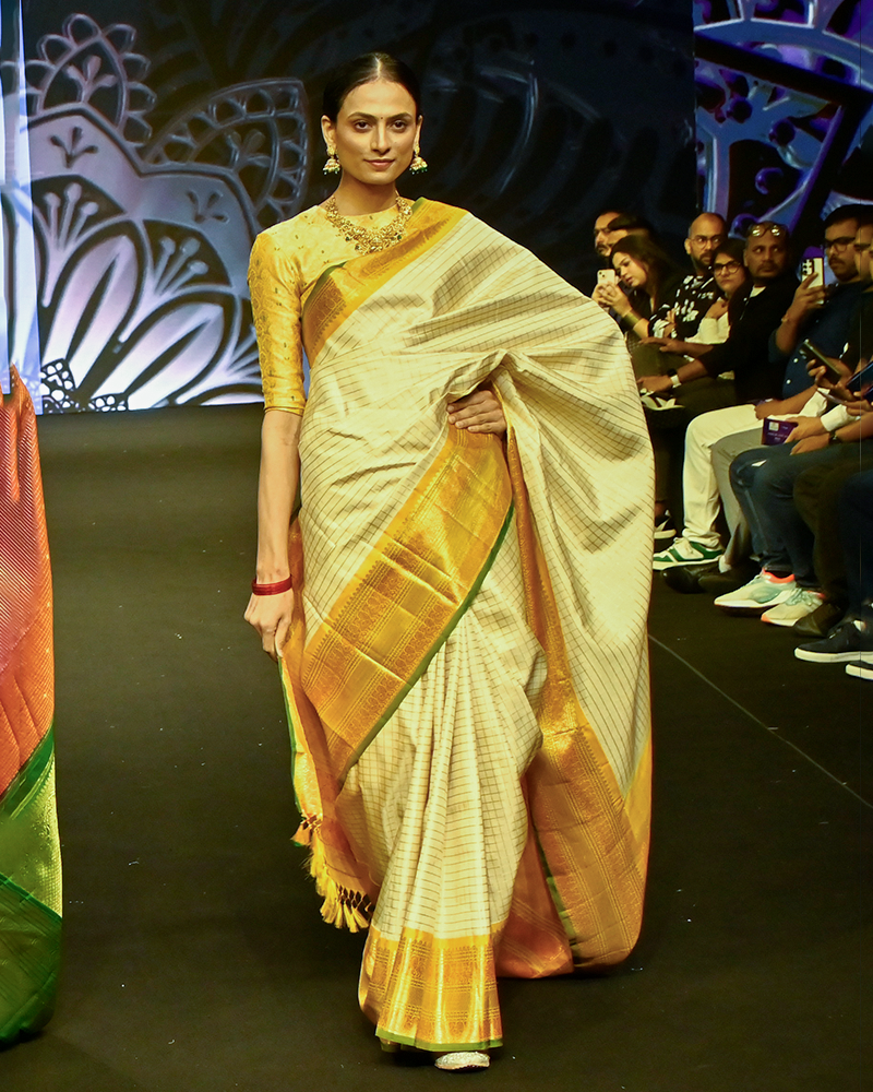 Off-White & Yellow Kanjivaram Saree