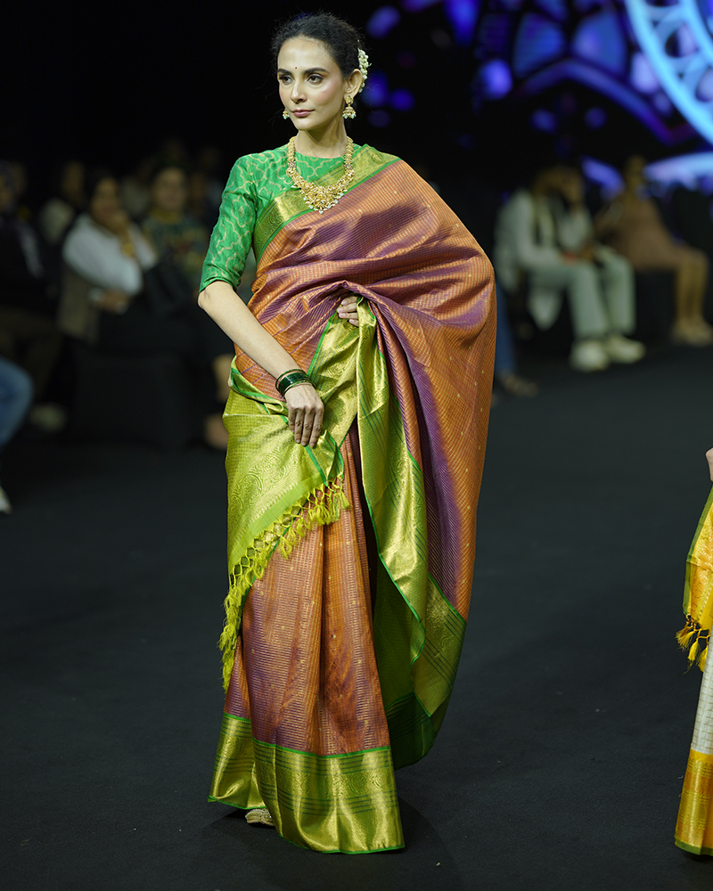 Brown & Green Kanjivaram Saree