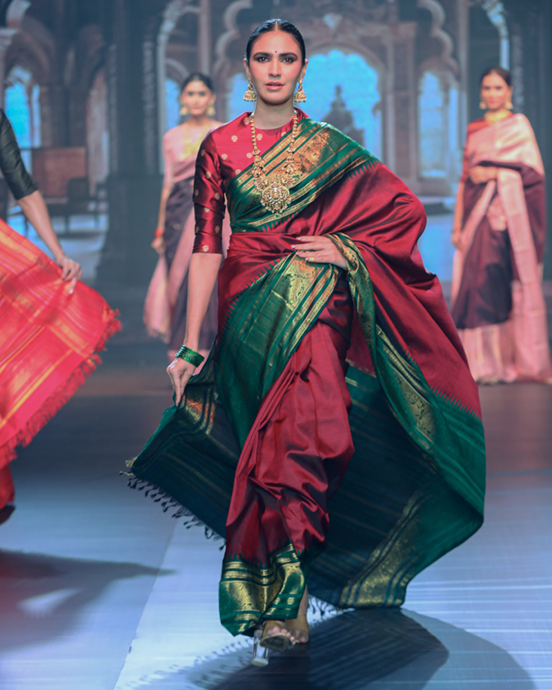 Deep Maroon & Green Kanjivaram Saree