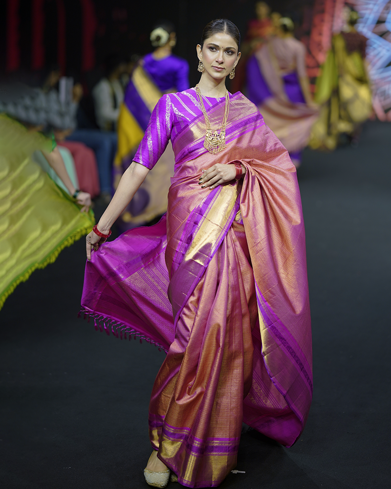 Peach Purple Kanjivaram Saree