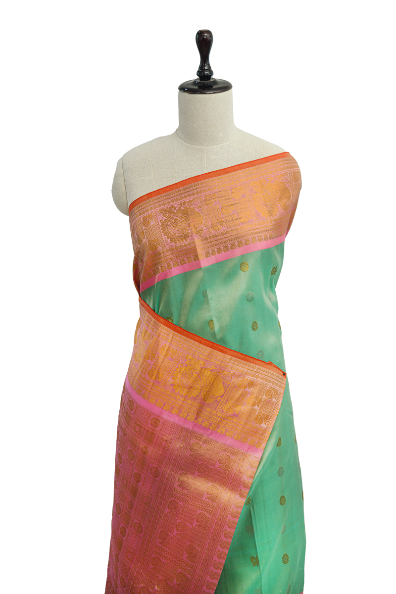 Pista Green Zari Raw Silk Saree