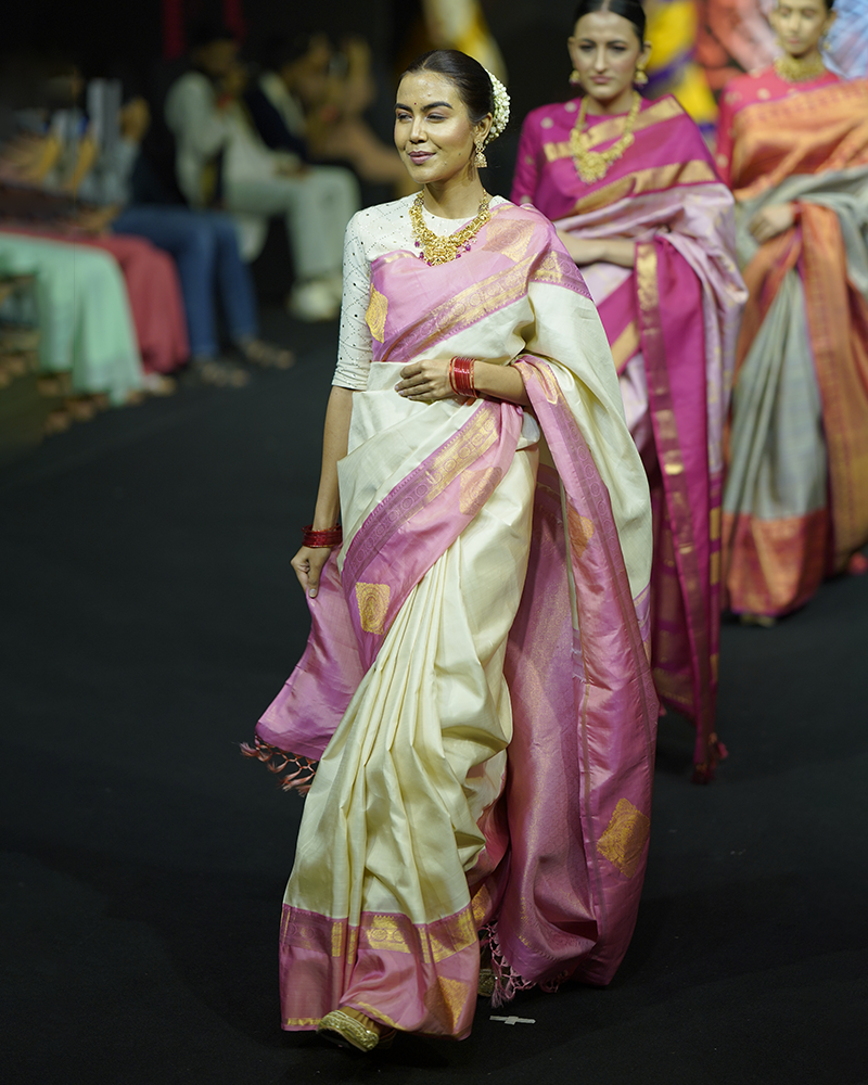 Creamy Pink Kanjivaram Saree