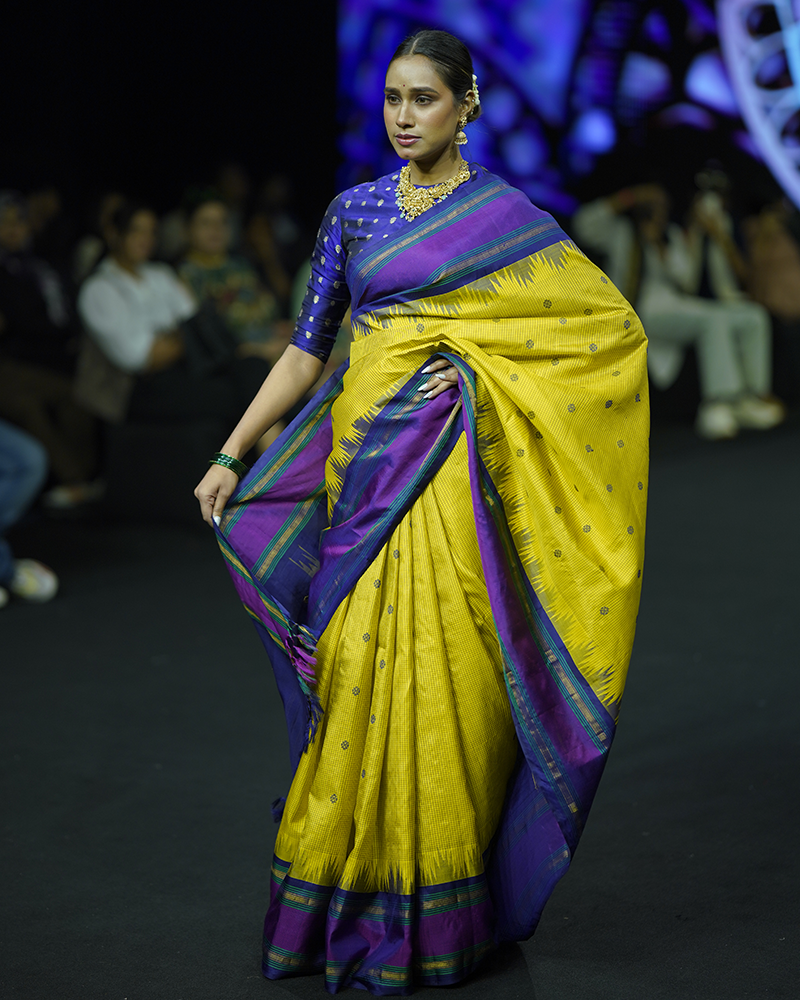 Yellow & Purple Kanjivaram Saree