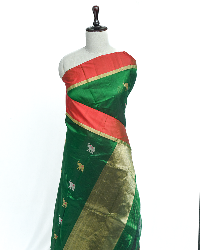 Green and Red Border Saree