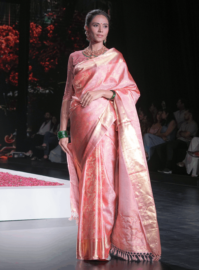 Coral Pink Kanjivaram Saree
