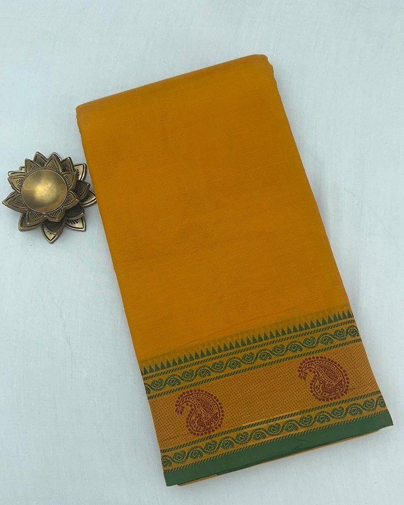 Mustard Yellow Kanchi Cotton Saree