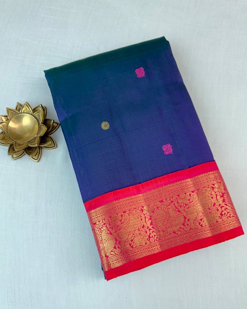 Blue & Pinkish Red Kanjivaram Saree