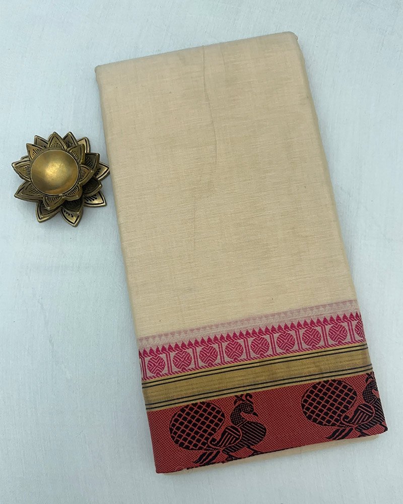 Cream With Red Kanchi Cotton Saree