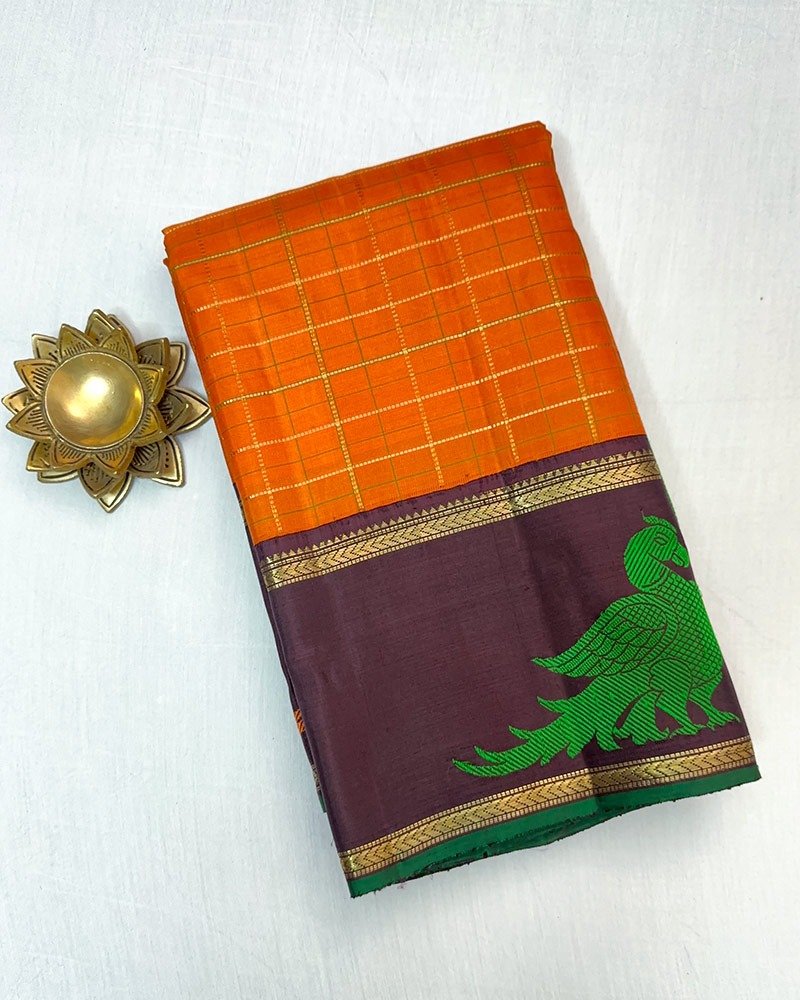 Orange Peacock Vintage Kanjivaram Saree