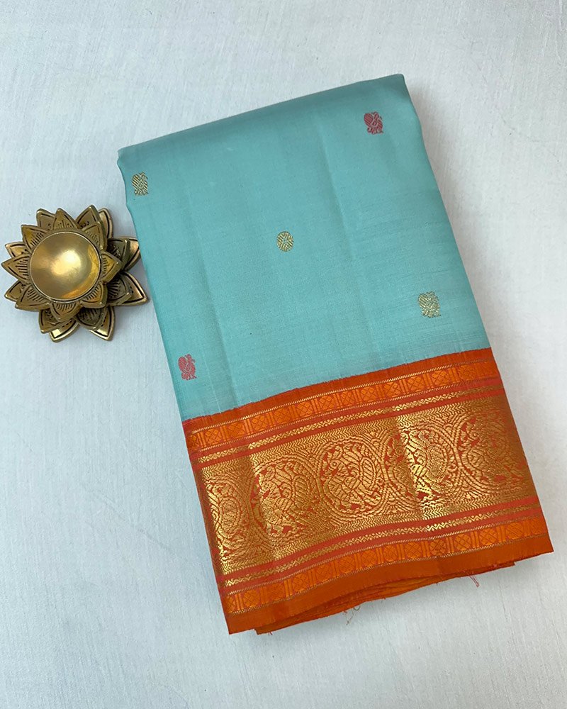 Blue & Orange Kanjivaram Saree