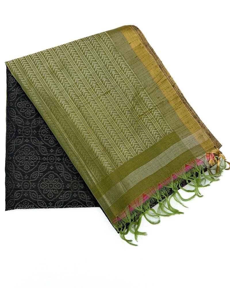 Black & Olive green soft silk saree