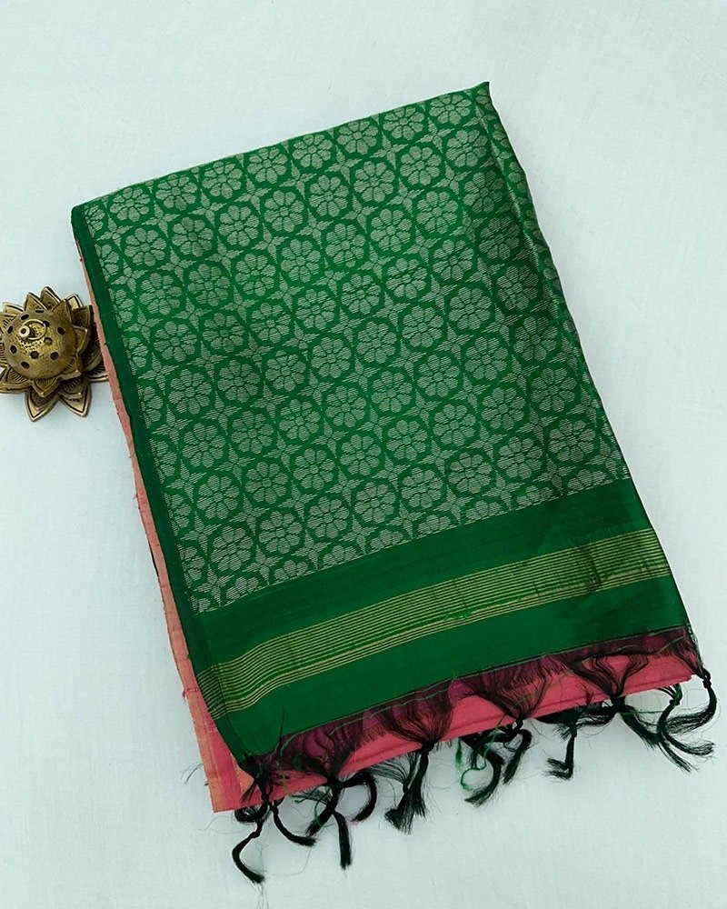 Green & Pink Soft Silk Saree