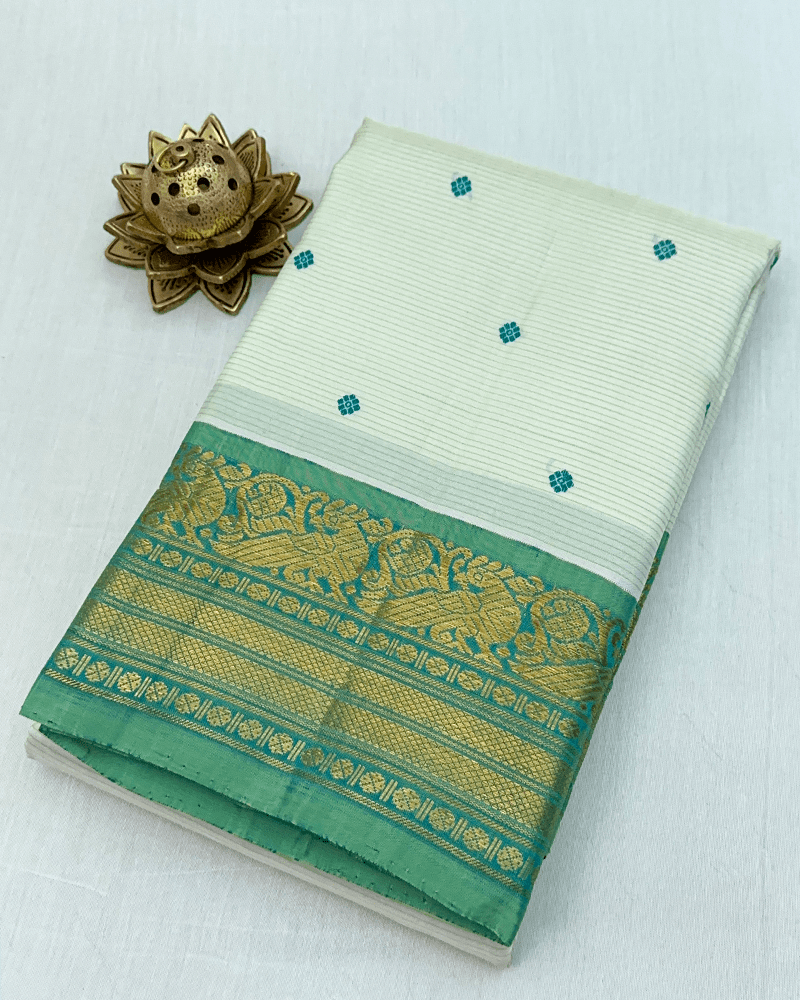 White & Green Kanjivaram Saree